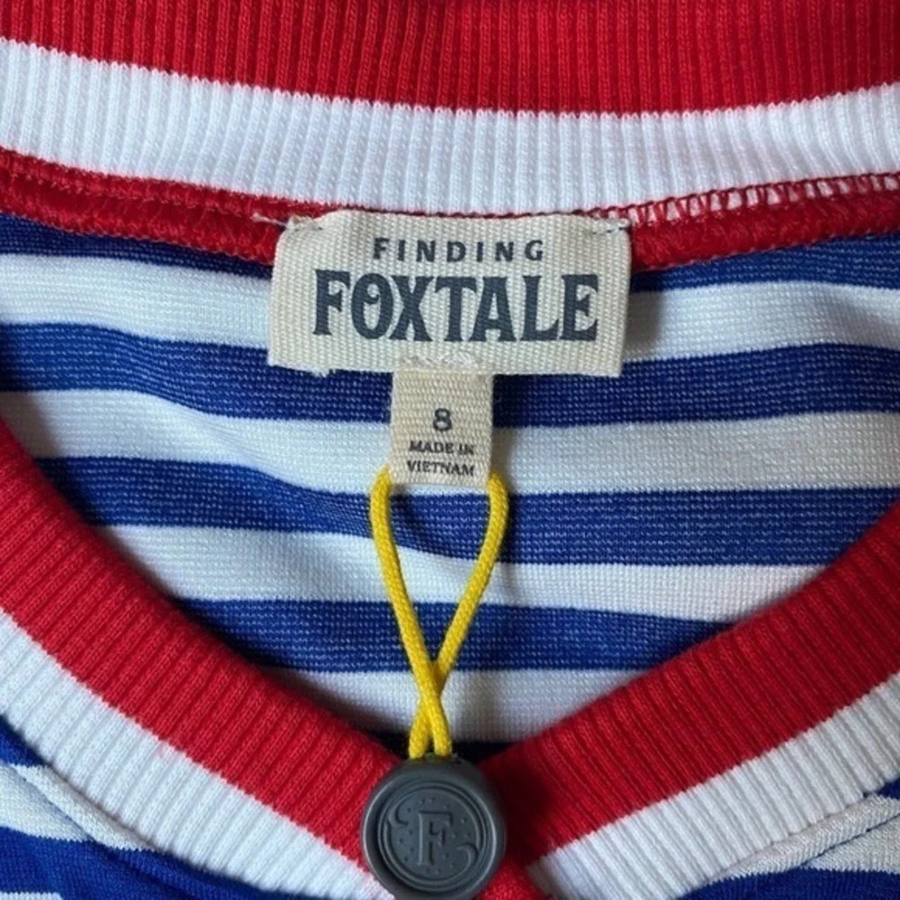 Finding Foxtale Girls Varsity Bomber Jacket‎ 8 Navy Striped Strawberry Blokecore